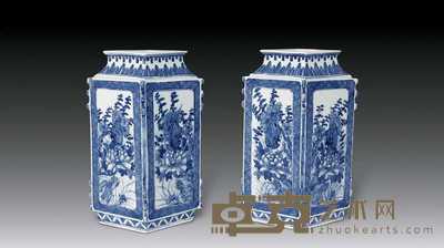 清 青花花鸟菱形瓶（一对） 高26cm